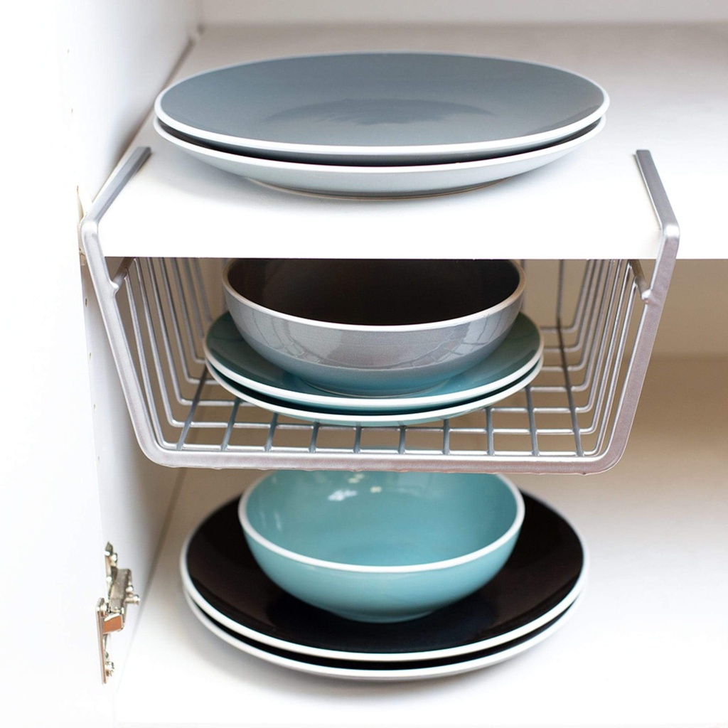 Home Basics Small Under Shelf Vinyl Coated Steel Basket, Silver