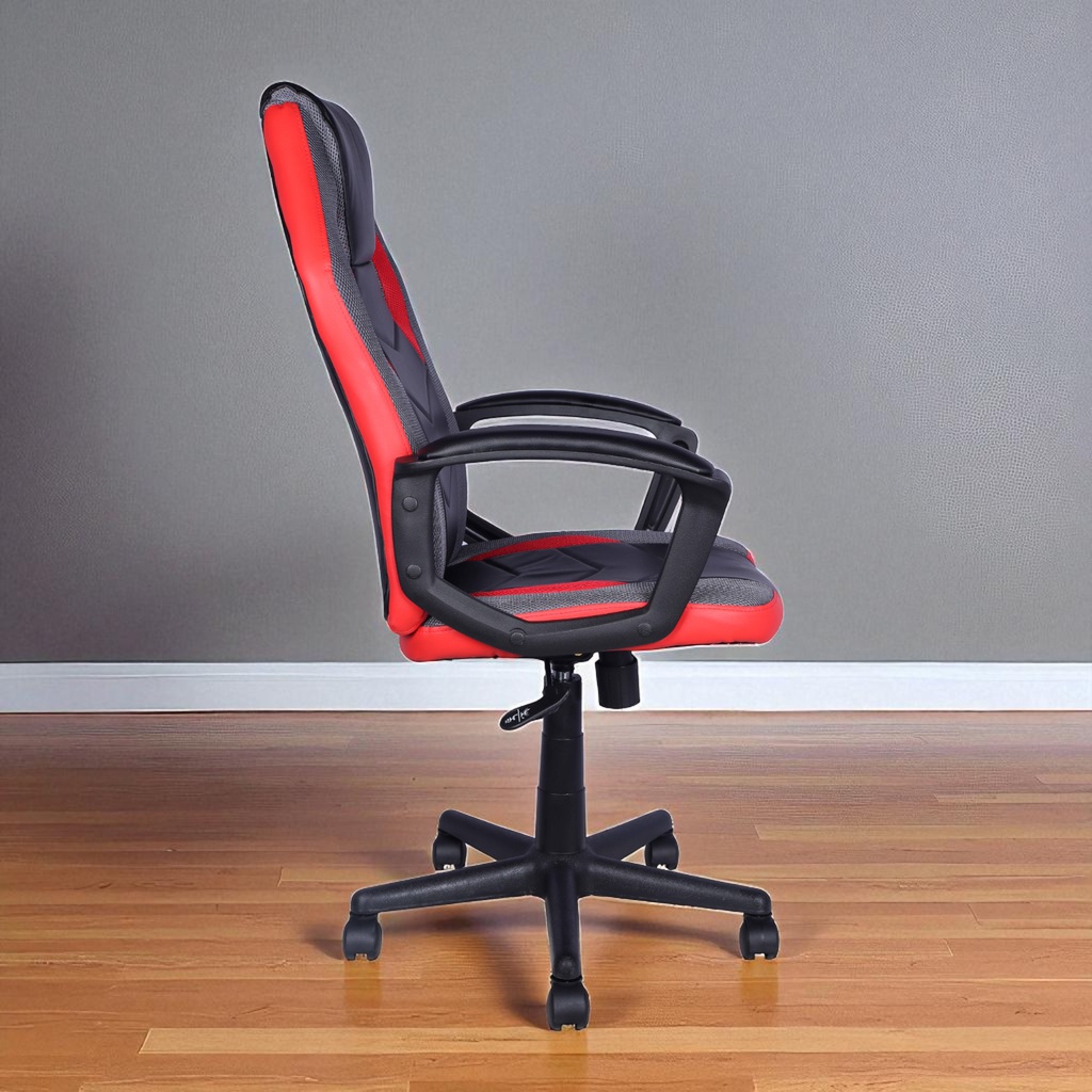Mobel Executive Gaming Chair, Padded Arms, Black/Red/Grey (Weight Limit 220lb)
