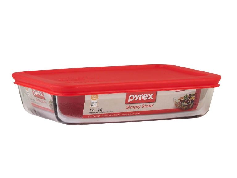Pyrex Simply Store Storage Plus Glass Container 3-cup Rectangle, Red Plastic Cover