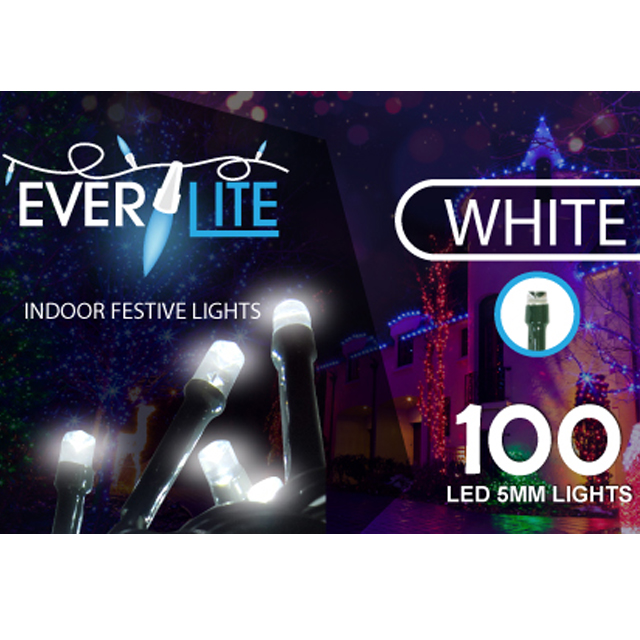 Everlite 100 5mm LED Mini Lights With 8 Modes, Cool White