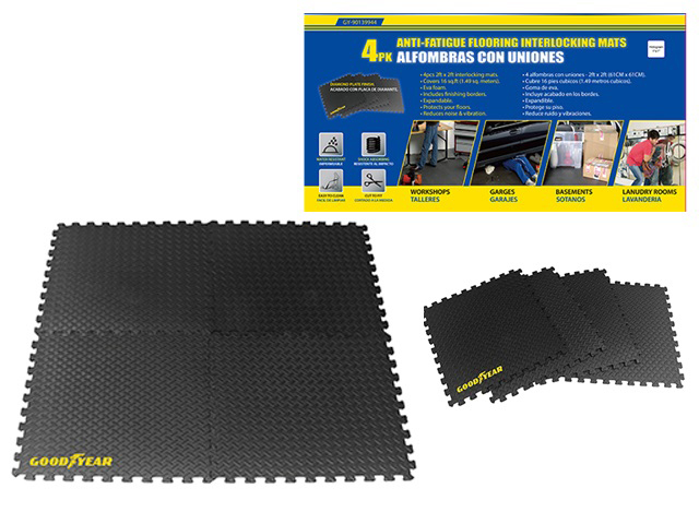 Goodyear 4pc Anti-Fatigue Interlocking Mats 24 In. (61x61x1cm) Grey