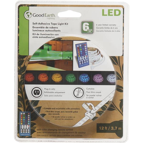 Good Earth Lighting Plug-In Color Changing LED Under Cabinet Tape Light with Remote Control 12 Ft. L.