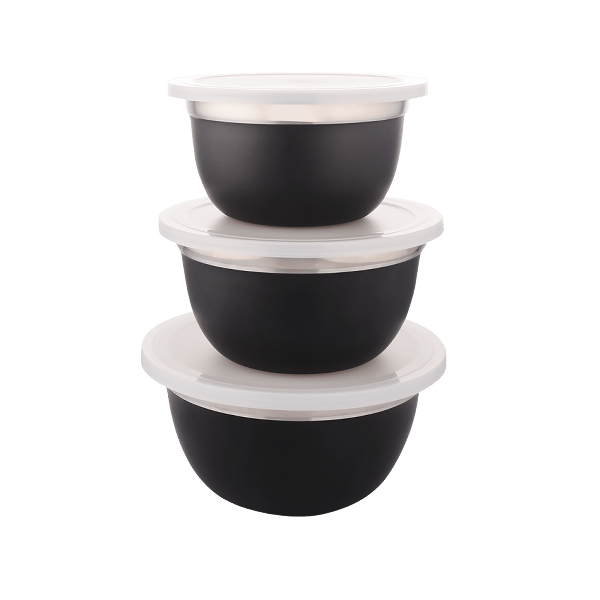 ****Bombay 6pc Bowls with Lids .8, 1, 1.5 Qt. Stainless Steel/ Blk