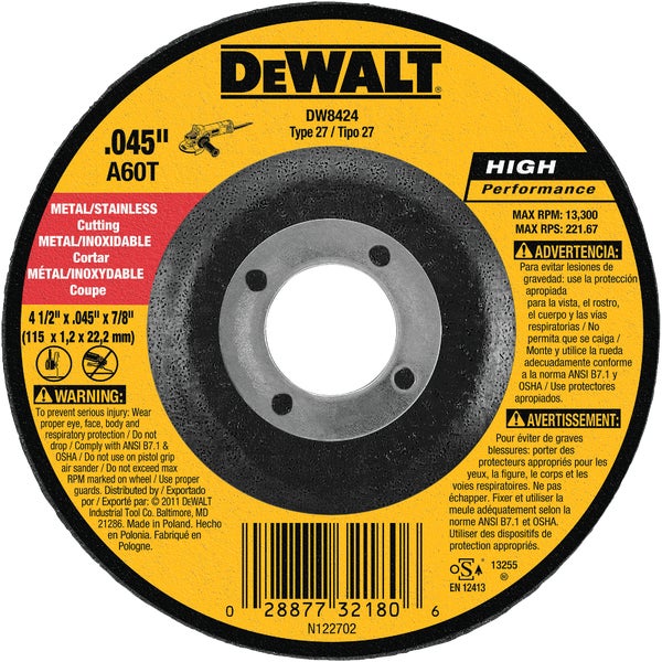 ****DEWALT HP Type 27 Metal/Stainless Cut-Off Wheel 4-1/2 In. x 0.045 In. x 7/8 In.