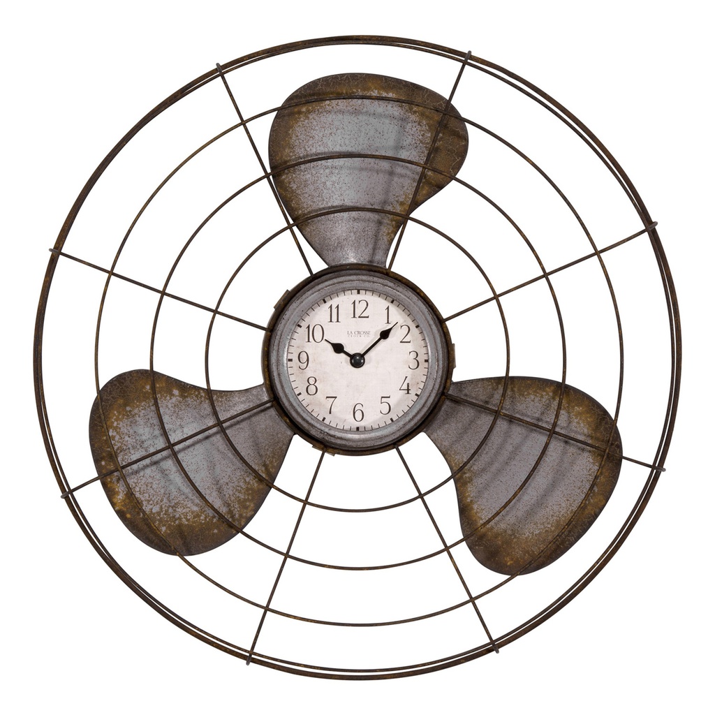 ****La Crosse Vintage Metal Fan Quartz Wall Clock, 16.5 In. Brown/Gray