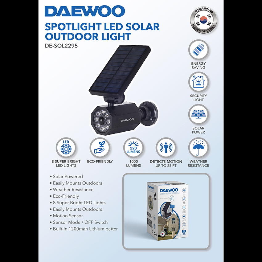 Daewoo Outdoor LED Solar Spotlight with Motion Sensor