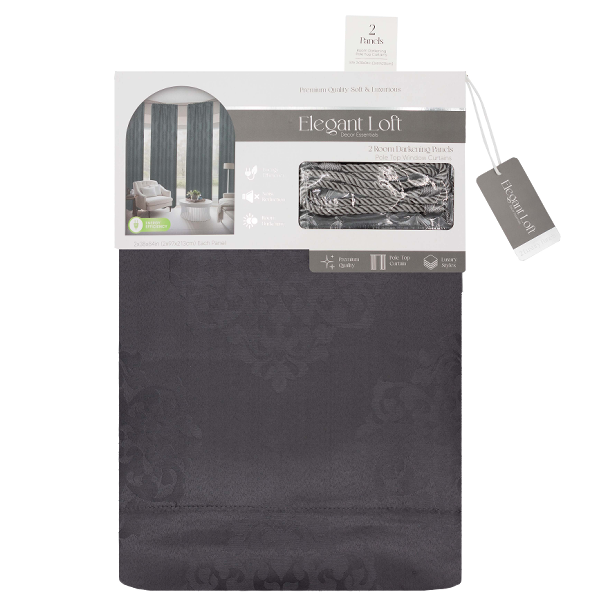 Valvina Jacquard Room-Darkening Curtains 38 x 84 In. Grey x2