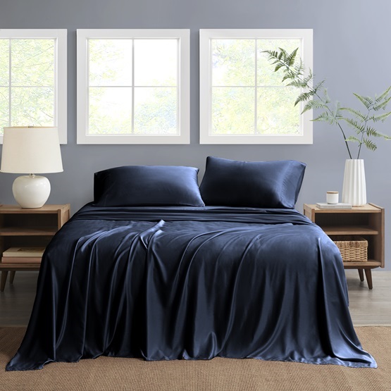 Nautica King Sheet Set Solid 4pc Nav