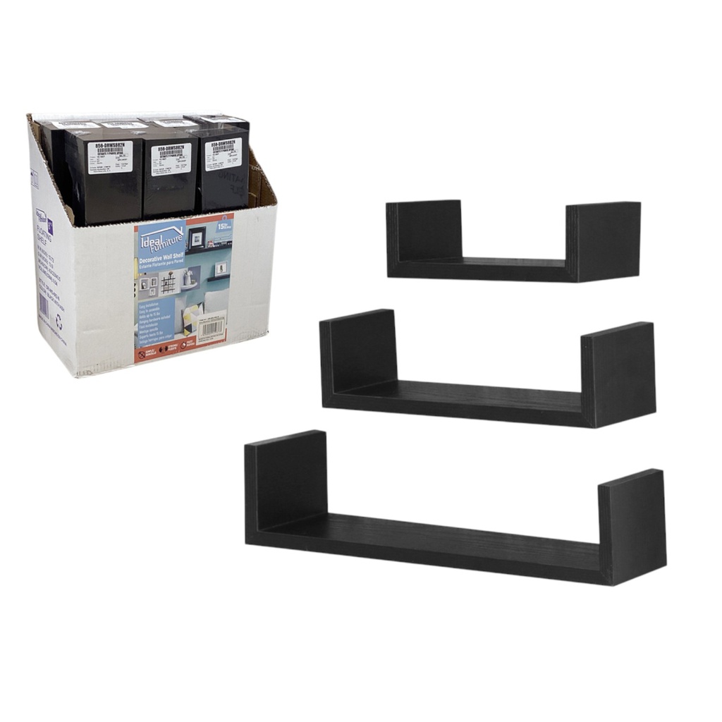Ideal Furniture Wall Shelf Set, Black with Ash