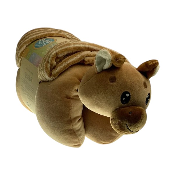 Home Living Micromink Animal Pillow with Blanket, Brown
