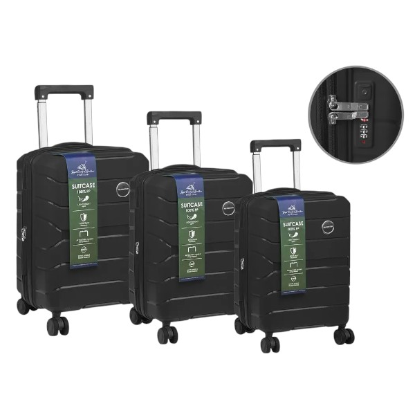 Royal County of Berkshire 3pc Luggage Set, Black