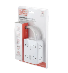 [973-BDE9720048] Black &amp; Decker 8-Outlet Power Strip 4-Sided, 3 USB-A, 1 USB-C, White