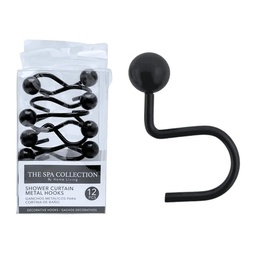 [711-1431420] Spa Collection Metal Shower Curtain Hooks, Black