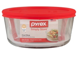 [1075428] Pyrex Simply Store Storage Plus Glass Container 4-cup Round, Red Plastic Cover