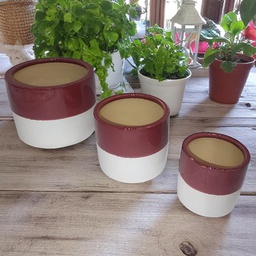 [HG 18-197/3  CHCPP17165] ****Classy Homes Ceramic Plant Pots Striped White / Mauve 3 Piece Set