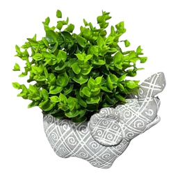 [718-03069] Decore Artifical Plant in Elephant-Shaped Cement Pot