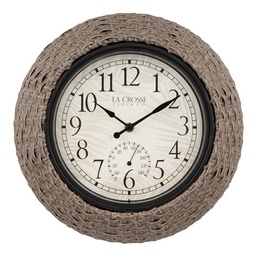 [433-3833] ****La Crosse Indoor/Outdoor Quartz Analog Clock 13 In. Brown Rattan