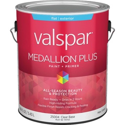 [028.0025004.007] Valspar Medallion Plus Premium Paint &amp; Primer Flat Exterior Paint, Clear Base, 1 Gal.