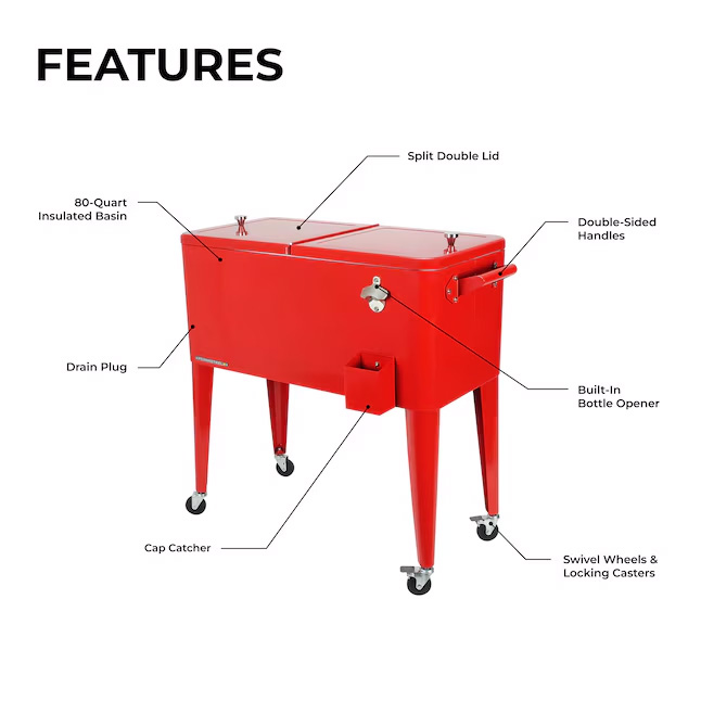 Permasteel Cooler 80 Qt. Red