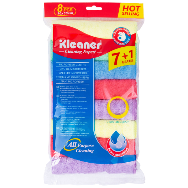 Kleaner Microfiber Cleaning Cloths 8-pack 30x30cm, Assorted