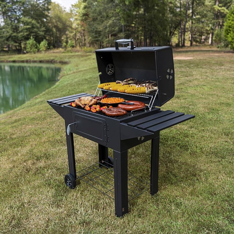 Char-Broil American Gourmet 610 Charcoal Grill with Side Shelve