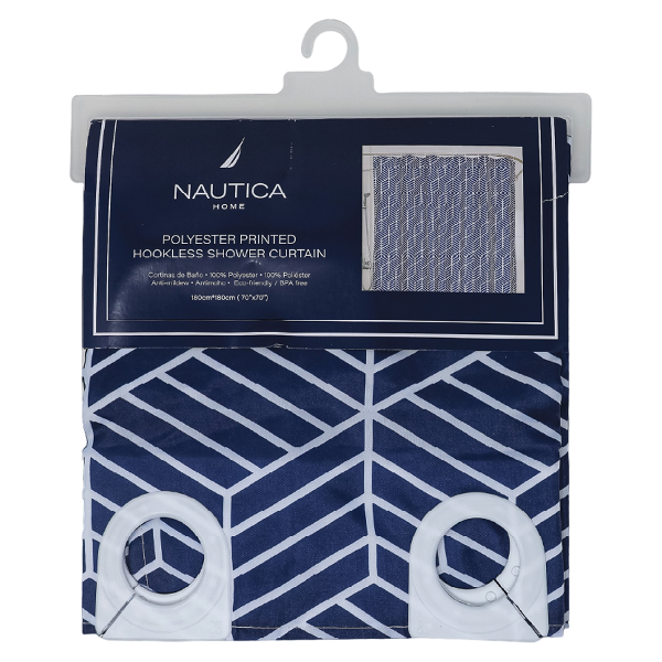 Nautica Printed Hookless Shower Curtain 72x72 In. (180x180cm)