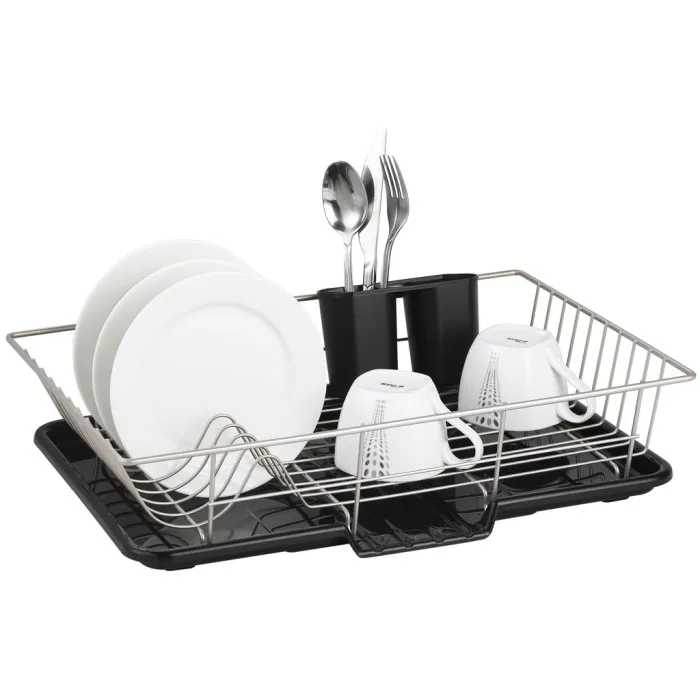 Life Art Dish Rack with Plastic Draining Tray, Black/ Champagne