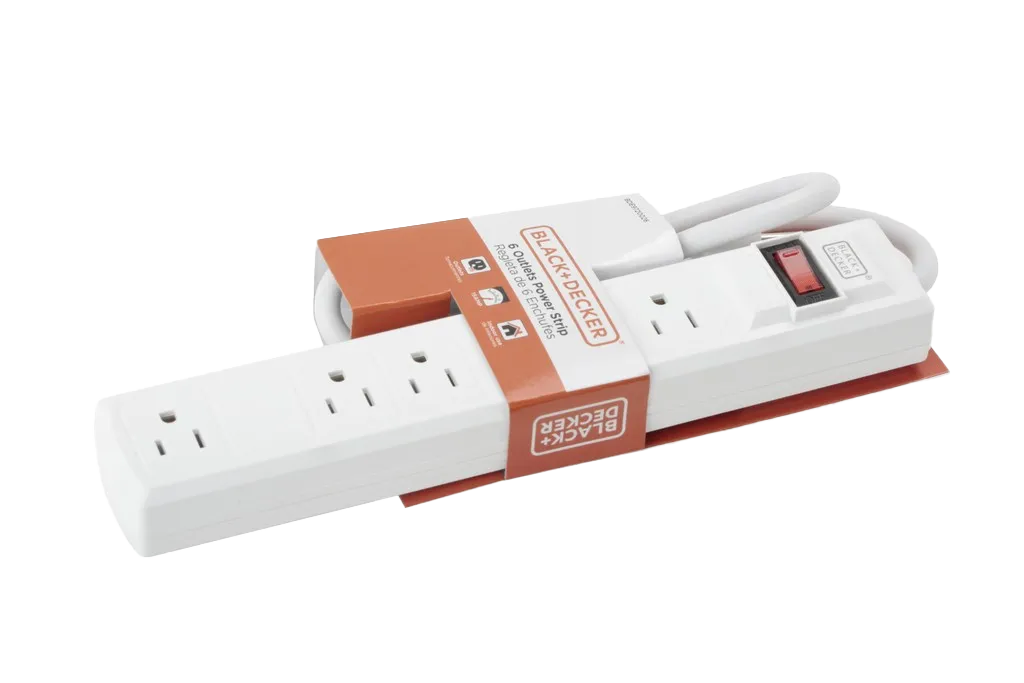 Black &amp; Decker Power Strip 6-Outlet 3 Ft. White