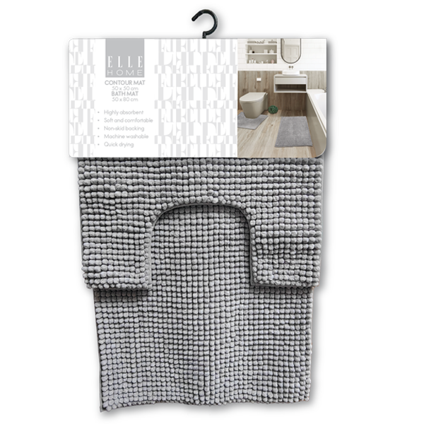 Elle Home 2pc Contour Mat &amp; Bath Mat Set, Grey