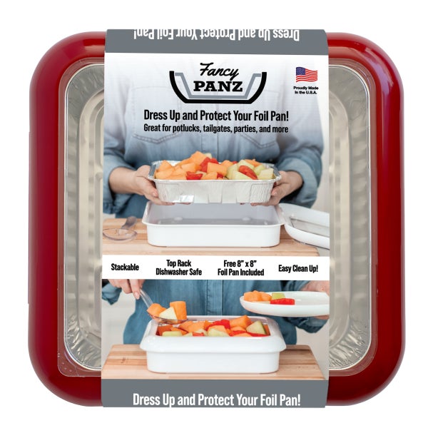 Fancy Panz Pan Carrier 8 x 8 In. (Includes Foil Pan and Serving Spoon) Red