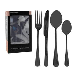 [716-148923] Royal Norfolk 16pc Cutlery Set, Black