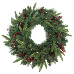 [333-4463-W24LW / 4098315] Puleo Pre-Lit Pacific Fir Christmas Wreath 24 In.