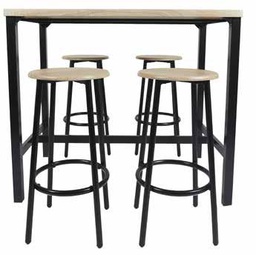 [KCWF2024082611-OAK] Kenneth Cole Luka Cafe Table with 4 Stools, Oak